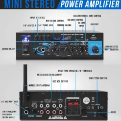 Bluetooth Stereo Amplifier 2x40W Wireless Streaming USB/AUX Inputs<Pyle Clearance