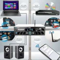 Bluetooth Stereo Amplifier 200W Power FM Radio LCD Display<Pyle Online