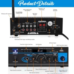 Bluetooth Stereo Amplifier 2x40W USB/SD/FM/AUX Inputs, Remote Control<Pyle Outlet
