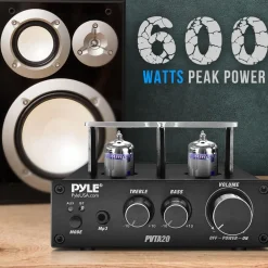 Bluetooth Tube Amplifier 600W Power Dual Vacuum Tubes Aluminum<Pyle New