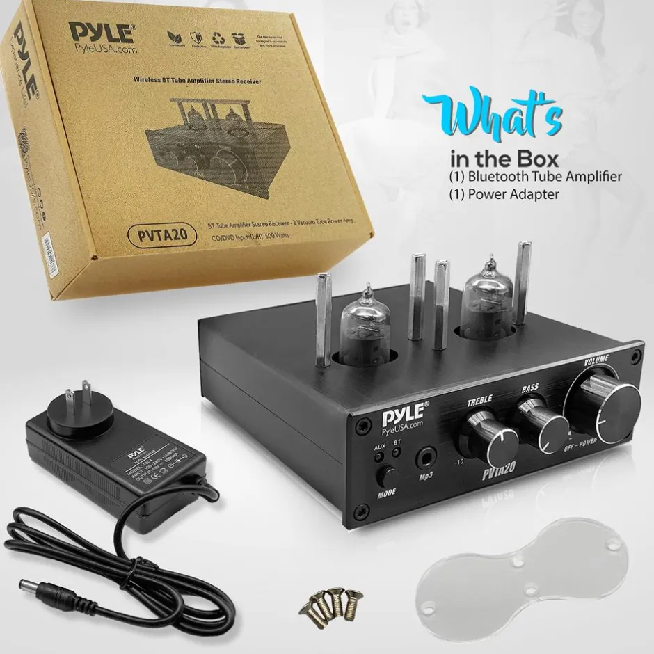 Bluetooth Tube Amplifier 600W Power Dual Vacuum Tubes Aluminum<Pyle New