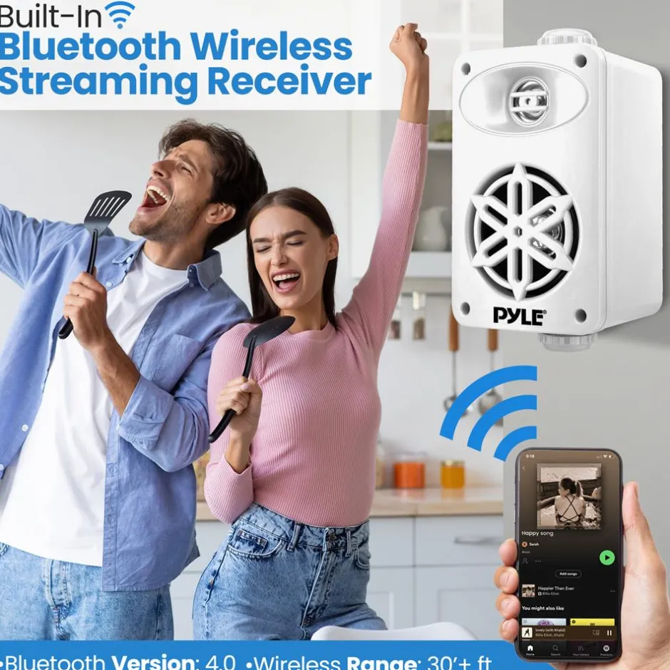 Bluetooth Waterproof Speakers 200W 3.5" 2-Way Polymer Tweeter White<Pyle Best