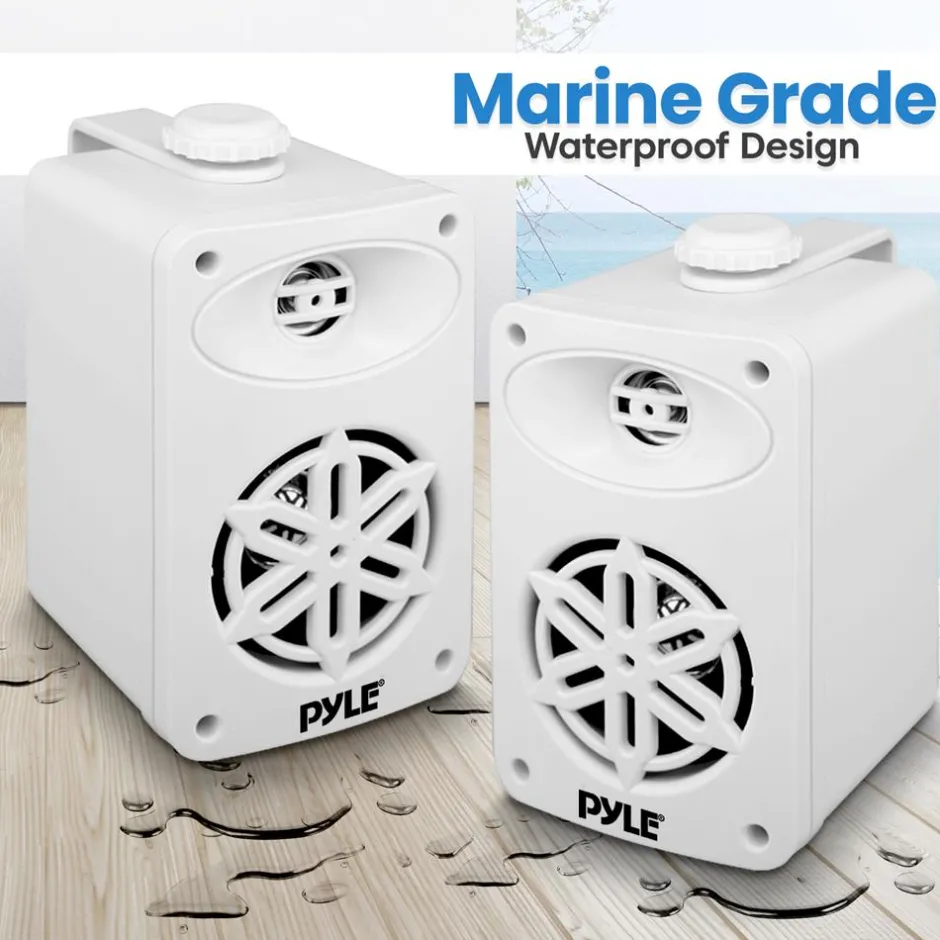 Bluetooth Waterproof Speakers 200W 3.5" 2-Way Polymer Tweeter White<Pyle Best