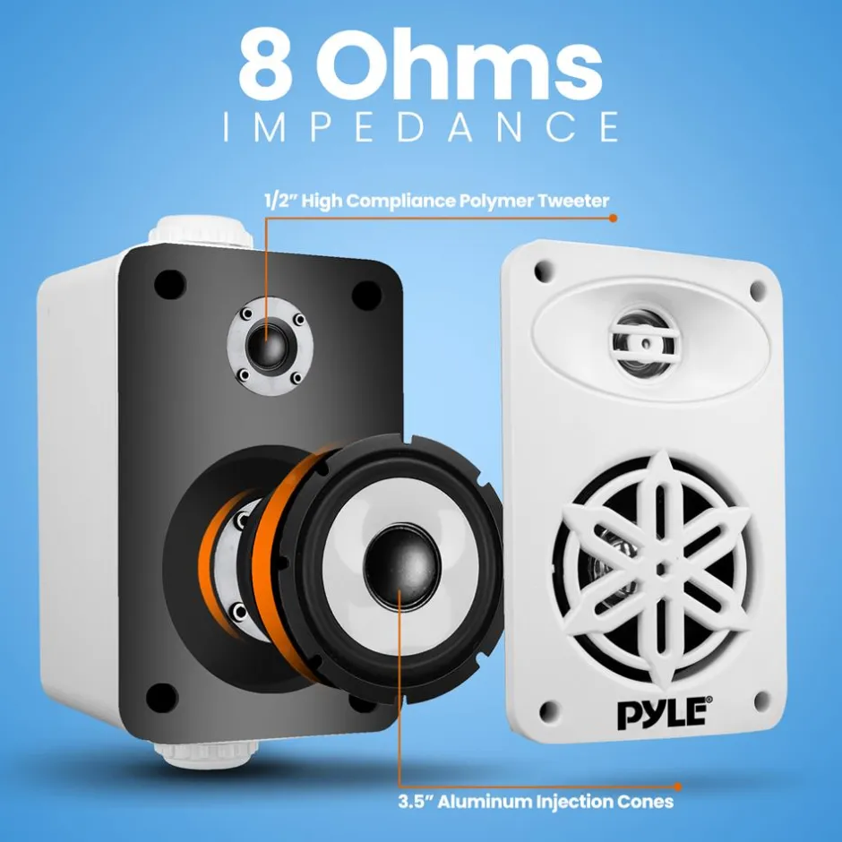 Bluetooth Waterproof Speakers 200W 3.5" 2-Way Polymer Tweeter White<Pyle Best