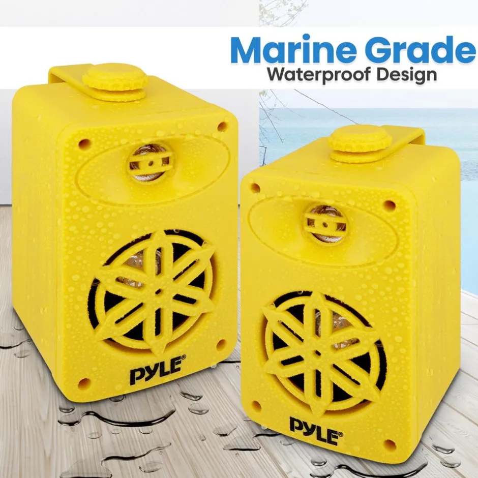 Bluetooth Waterproof Speakers 200W 3.5" Polymer Tweeter Yellow<Pyle Outlet
