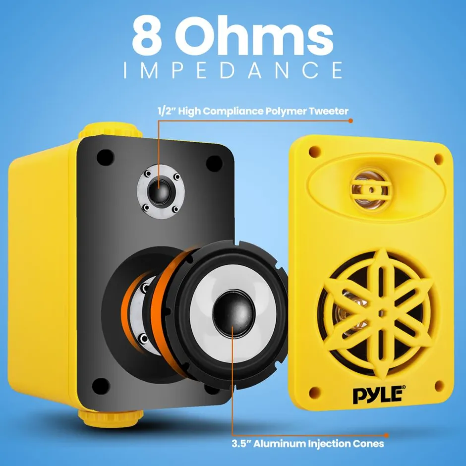 Bluetooth Waterproof Speakers 200W 3.5" Polymer Tweeter Yellow<Pyle Outlet
