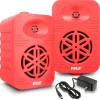 Bluetooth Waterproof Speakers - 300W 4" 2-Way Polymer Tweeter (Red)<Pyle