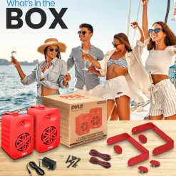 Bluetooth Waterproof Speakers - 300W 4" 2-Way Polymer Tweeter (Red)<Pyle
