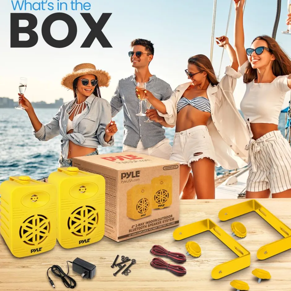 Bluetooth Waterproof Speakers 300W 4" 2-Way Polymer Tweeter Yellow<Pyle Online