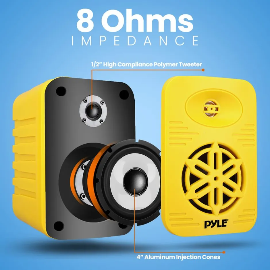 Bluetooth Waterproof Speakers 300W 4" 2-Way Polymer Tweeter Yellow<Pyle Online