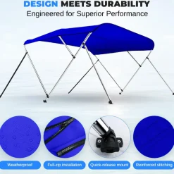 4-Bow Bimini Top Boat Cover, Waterproof 600D Polyester, Blue<SereneLife