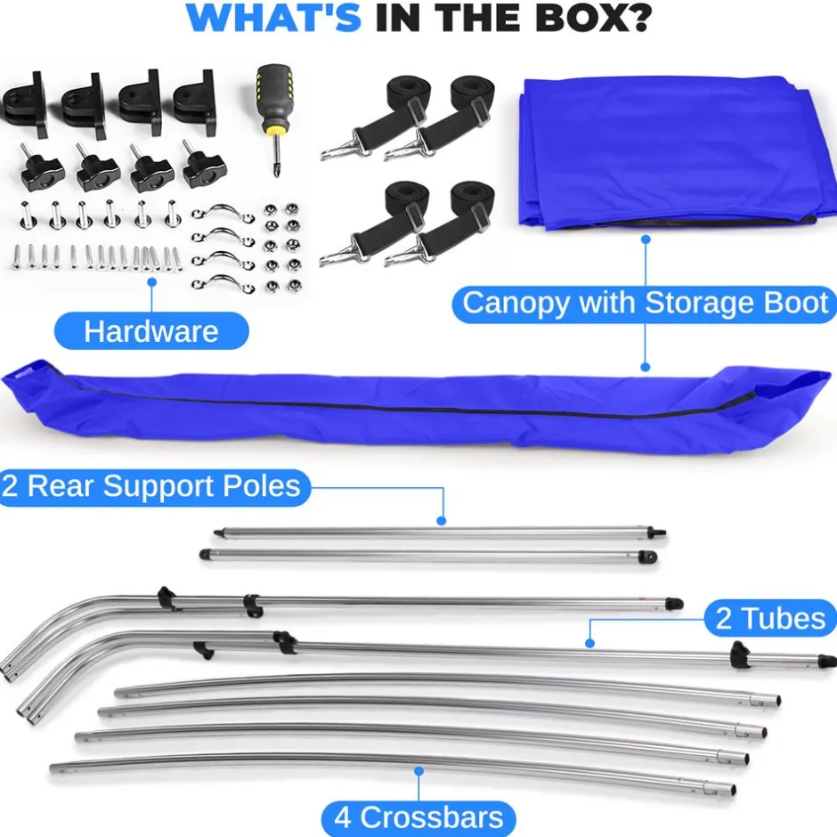 4-Bow Bimini Top Boat Cover, Waterproof 600D Polyester, Blue<SereneLife
