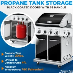 5-Burner Propane Gas Grill, 52,000 BTU, Stainless Steel, Easy Clean<NutriChef Online