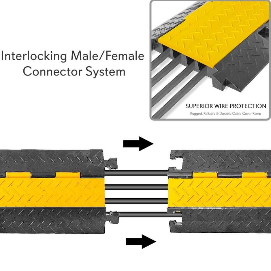 Cable Protector Ramp 33000lbs Support 5-Channel Yellow Flip-Open Cover<Pyle Outlet