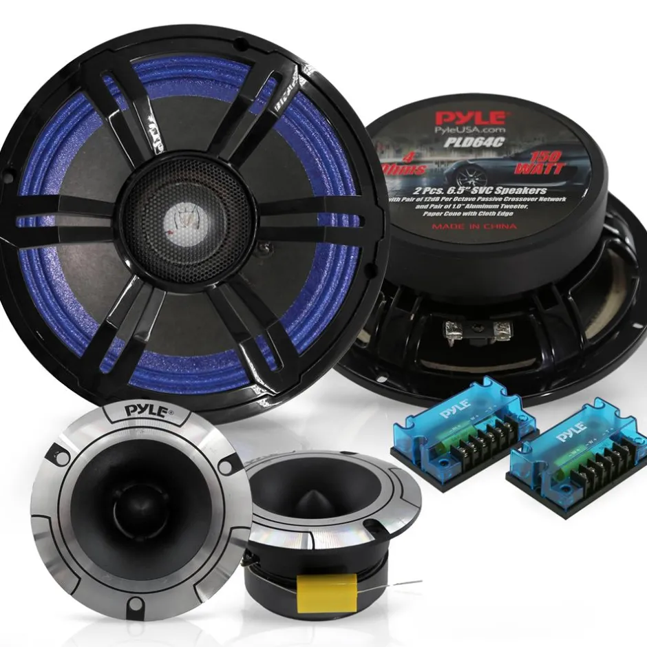 Car Audio Speakers Kit, Low Distortion, 6.5" Component, Aluminum Tweeters<Pyle Online