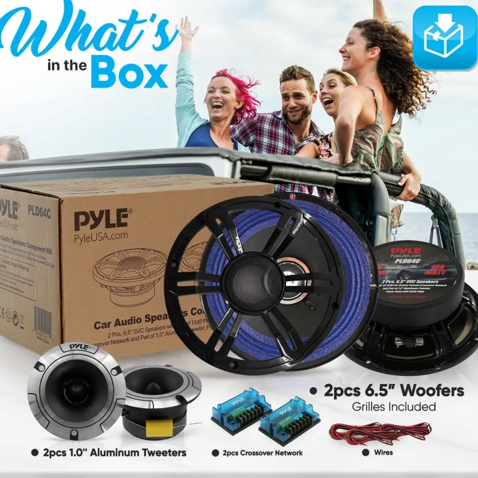 Car Audio Speakers Kit, Low Distortion, 6.5" Component, Aluminum Tweeters<Pyle Online