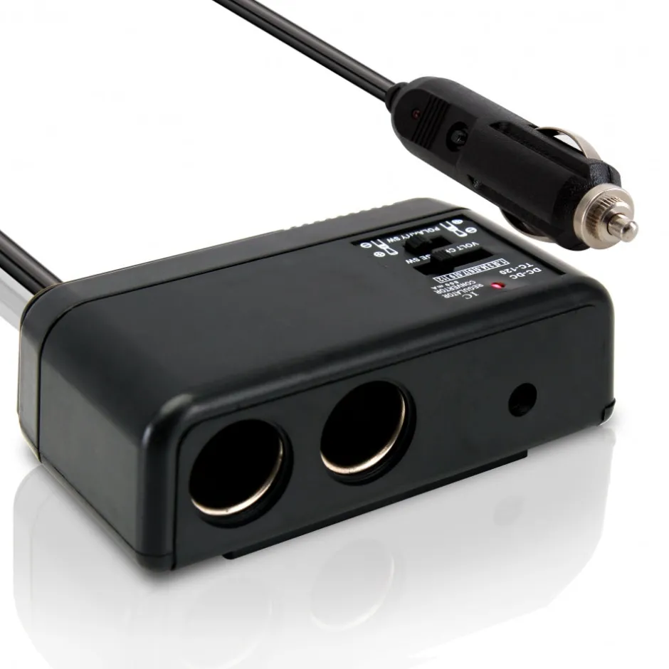 Car Cigarette Lighter Splitter Dual 12V Ports Adjustable AC Voltage<Pyle Hot