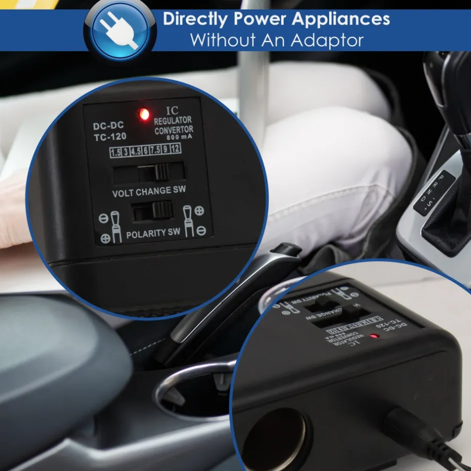 Car Cigarette Lighter Splitter Dual 12V Ports Adjustable AC Voltage<Pyle Hot