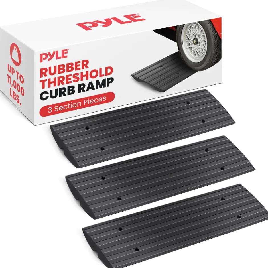 Car Driveway Ramps 3-Pack, Heavy Duty Rubber, 12ft Length, Waterproof<Pyle