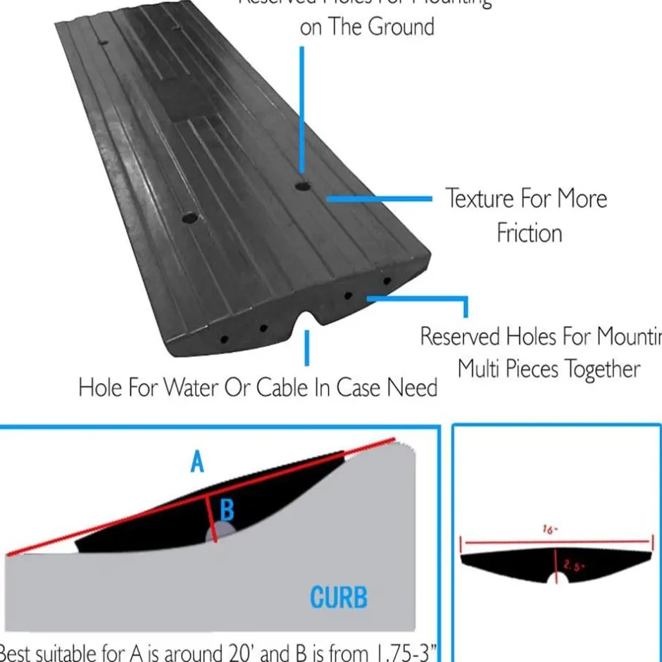 Car Driveway Ramps 3-Pack, Heavy Duty Rubber, 12ft Length, Waterproof<Pyle