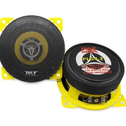 Car Speaker Pair 140W 2-Way Coaxial Yellow Poly Cone 4"<Pyle Hot
