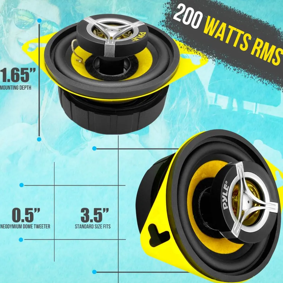 Car Speaker System 120W 3.5" Yellow Cone 4 Ohm 20oz Magnet<Pyle New