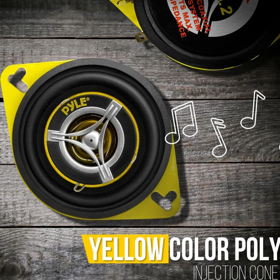 Car Speaker System 120W 3.5" Yellow Cone 4 Ohm 20oz Magnet<Pyle New
