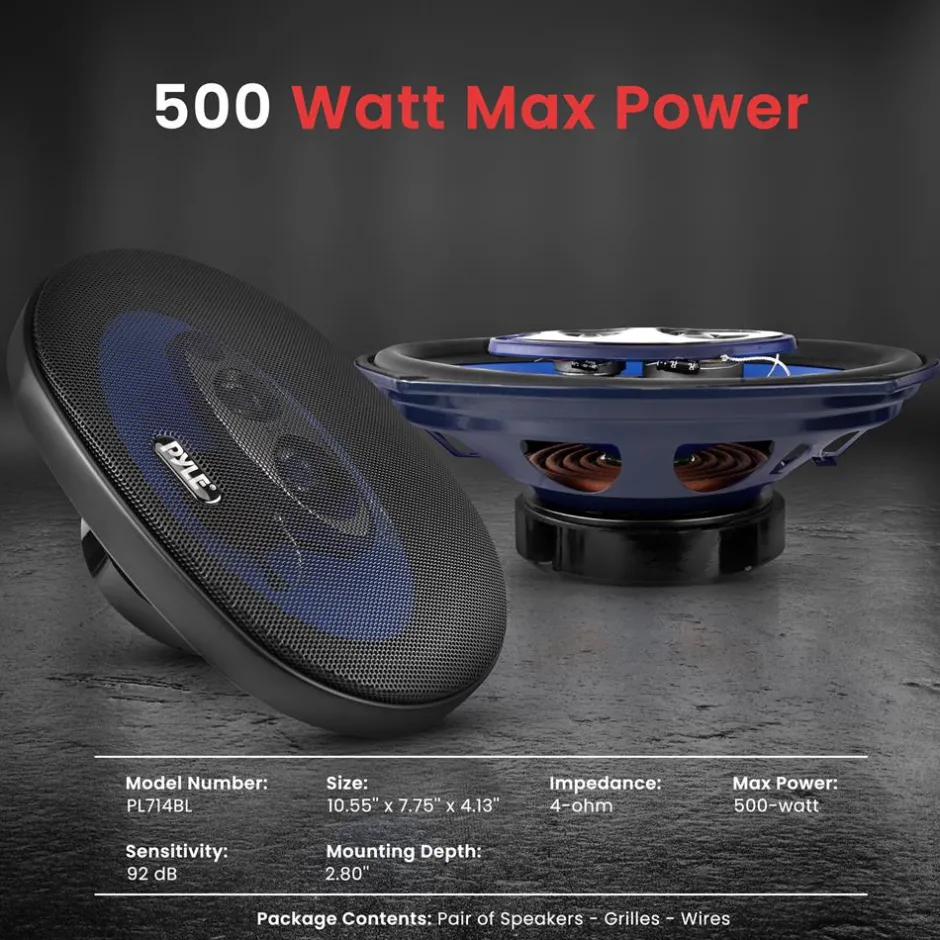 Car Speakers 500W 4-Way Butyl Rubber Surround Blue Pair<Pyle Discount