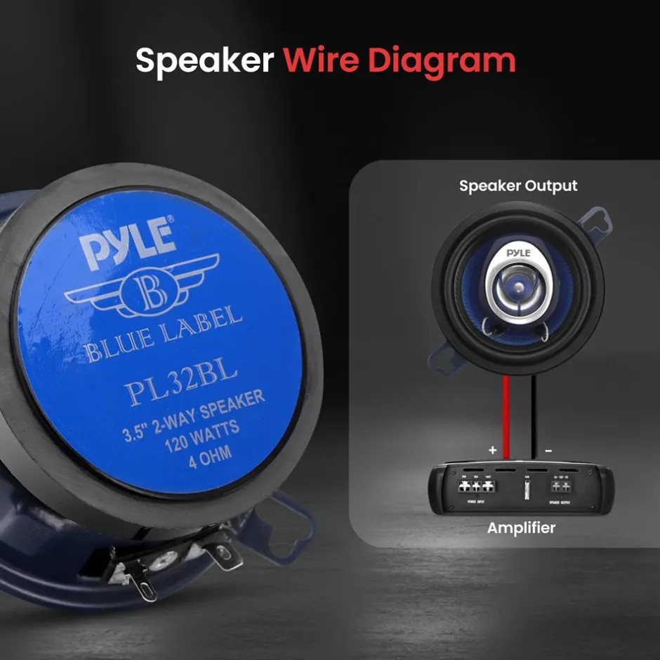 Car Stereo Speakers 120W Low Distortion Blue Poly Cone 3.5" Pair<Pyle