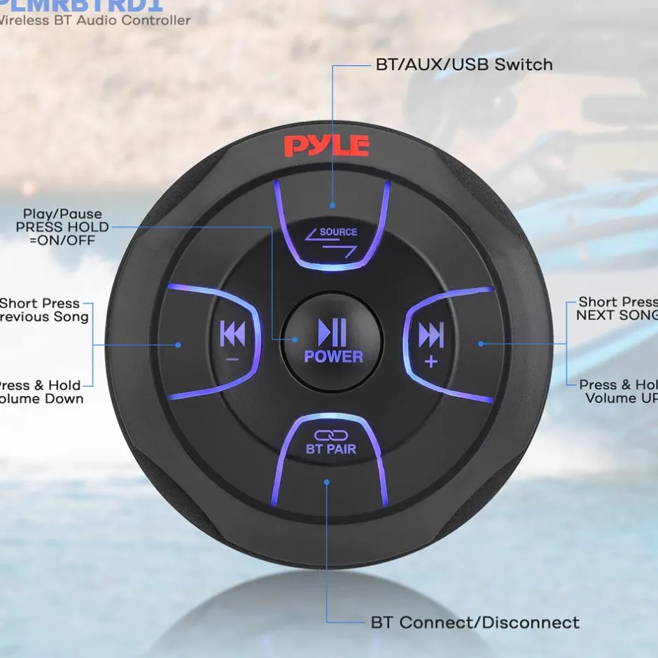 Car Wireless Bluetooth Audio Controller - Waterproof Marine Receiver Remote<Pyle