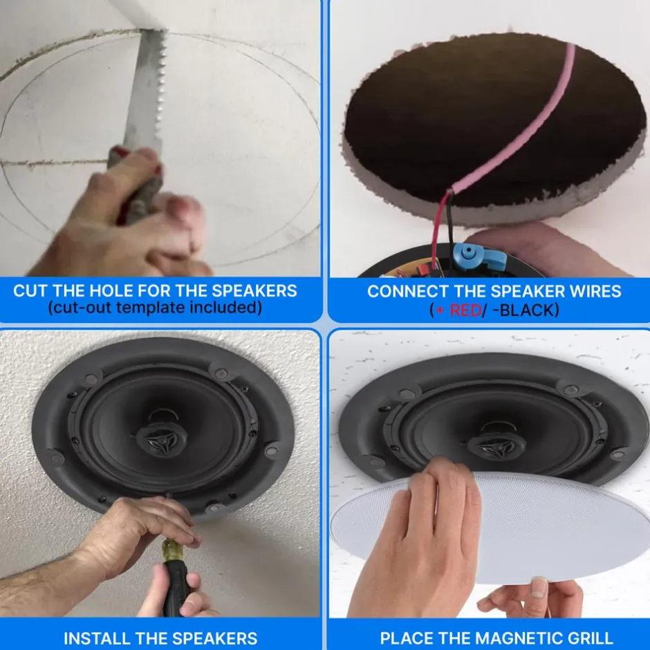 Ceiling Speaker 600W Stereo Sound 8" 2-Way White<Pyle Online