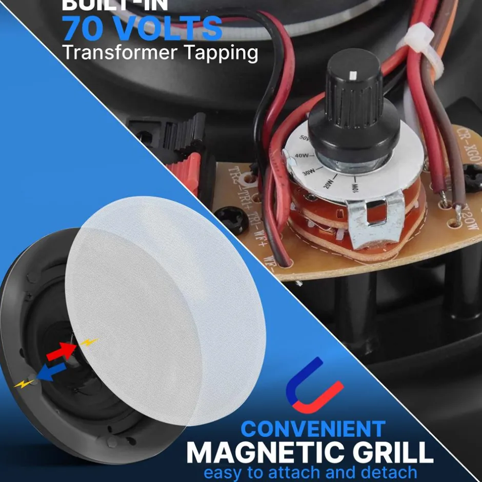 Ceiling Speaker 600W Stereo Sound 8" 2-Way White<Pyle Online