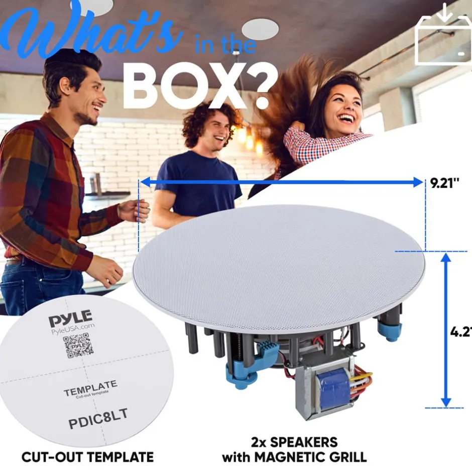 Ceiling Speaker 600W Stereo Sound 8" 2-Way White<Pyle Online
