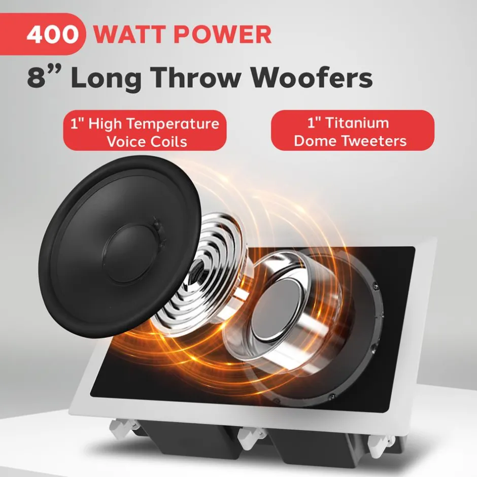 Ceiling Wall Speaker 400W Deep Bass 8" Woofer Flush Mount White<Pyle Outlet