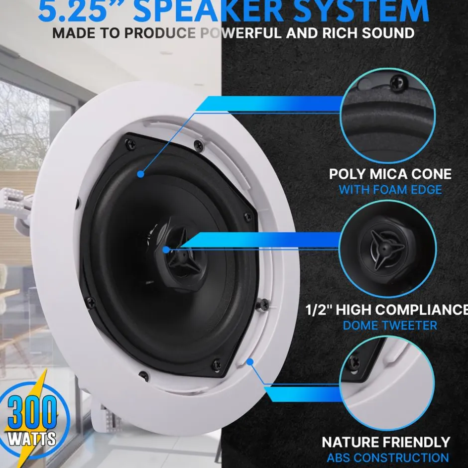 Ceiling/Wall Speaker 300W Flush Mount 2-Way Stereo White<Pyle Best