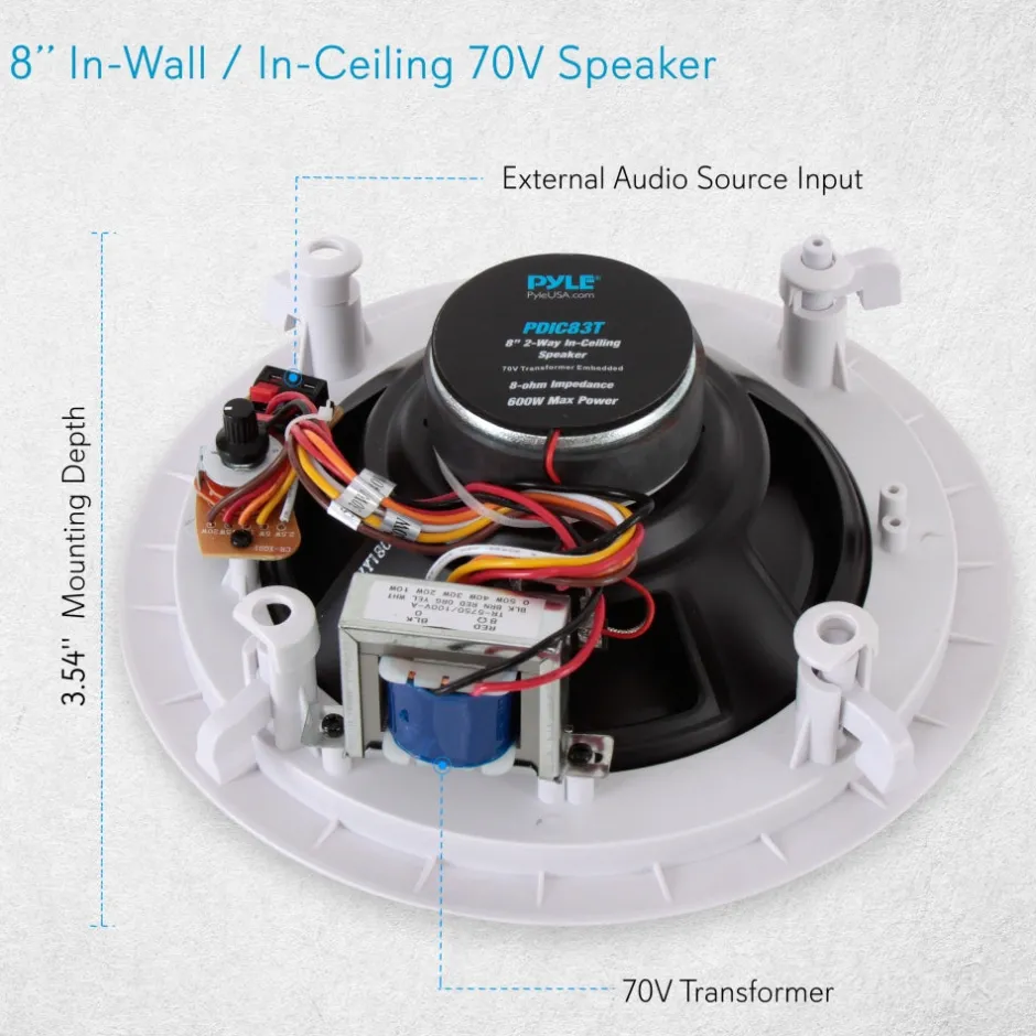 Ceiling/Wall Speaker 600W 2-Way Stereo, Flush Mount, White<Pyle Best