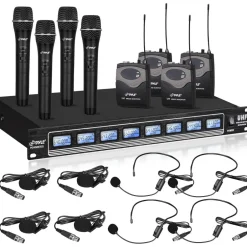 8-Ch Wireless Mic System, 600ft Range, Rack Mount, 4 Handheld & 4 Headset Mics<Pyle New