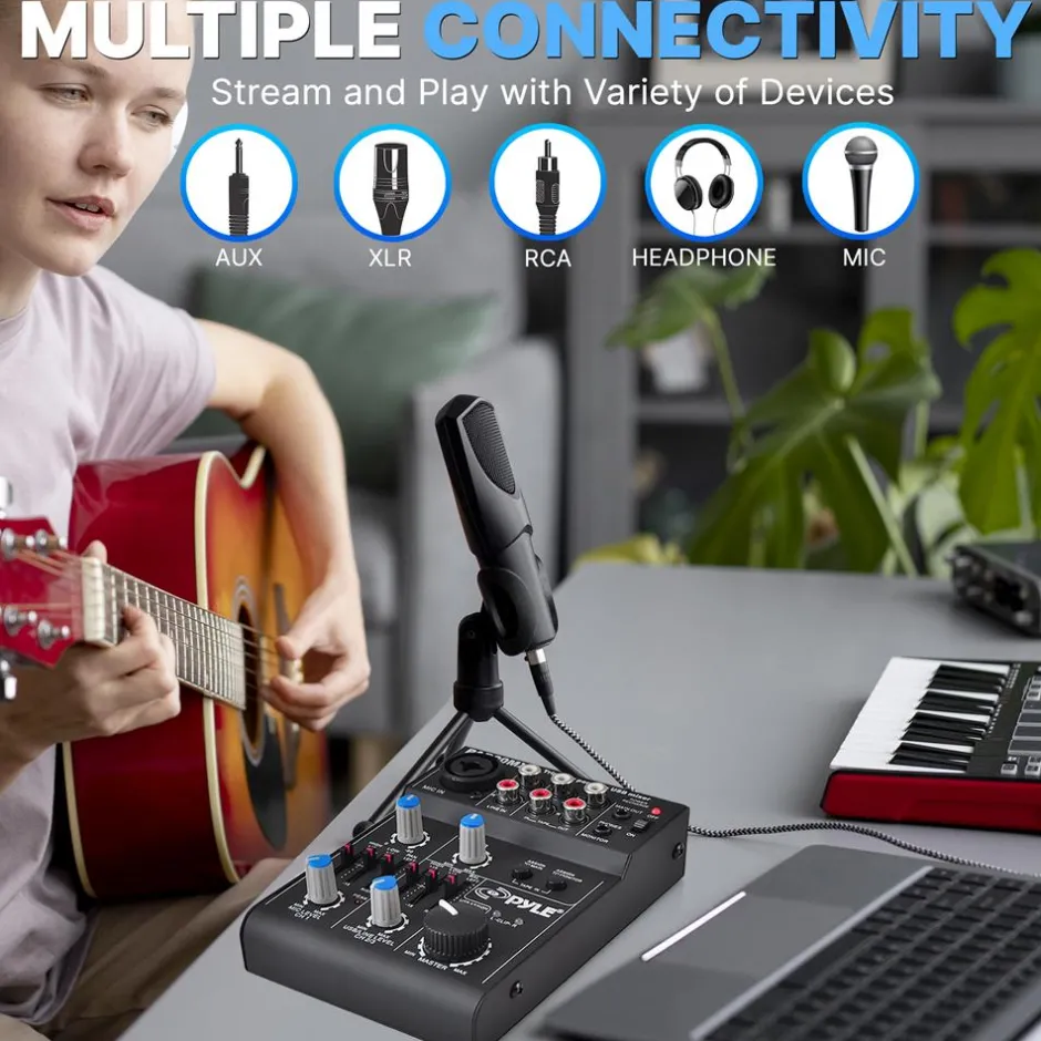 5-Channel Audio Mixer - Low Noise USB Interface - 18V Phantom Power<Pyle Outlet