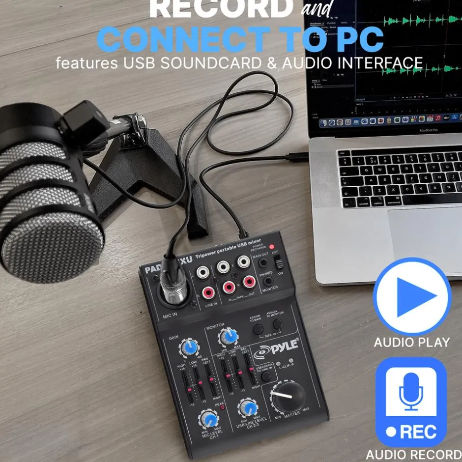 5-Channel Audio Mixer - Low Noise USB Interface - 18V Phantom Power<Pyle Outlet