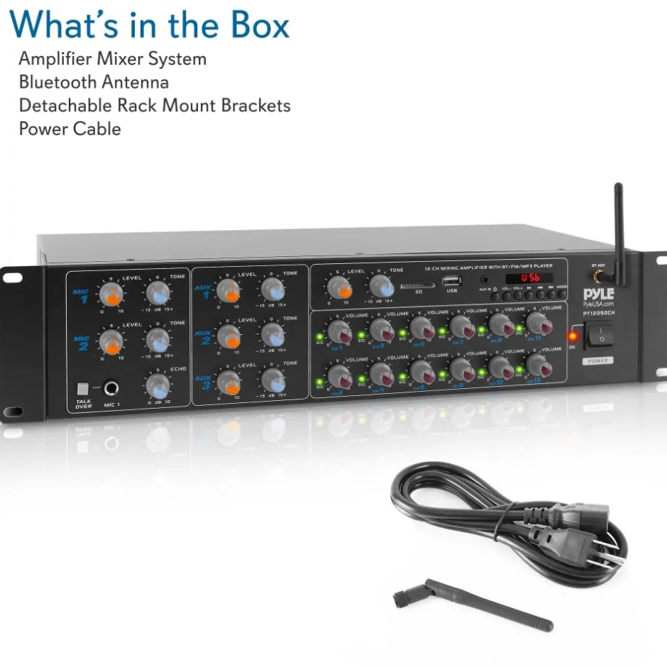 8-Channel Bluetooth Amplifier 4000W Multi-Zone Mixer with USB/AUX<Pyle Hot