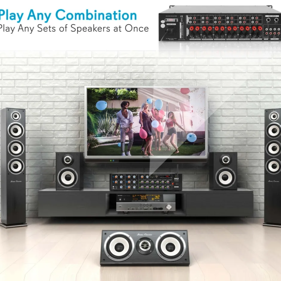 12-Channel Bluetooth Amplifier 6000W Multi-Zone Mixer with USB/SD/AUX<Pyle Hot