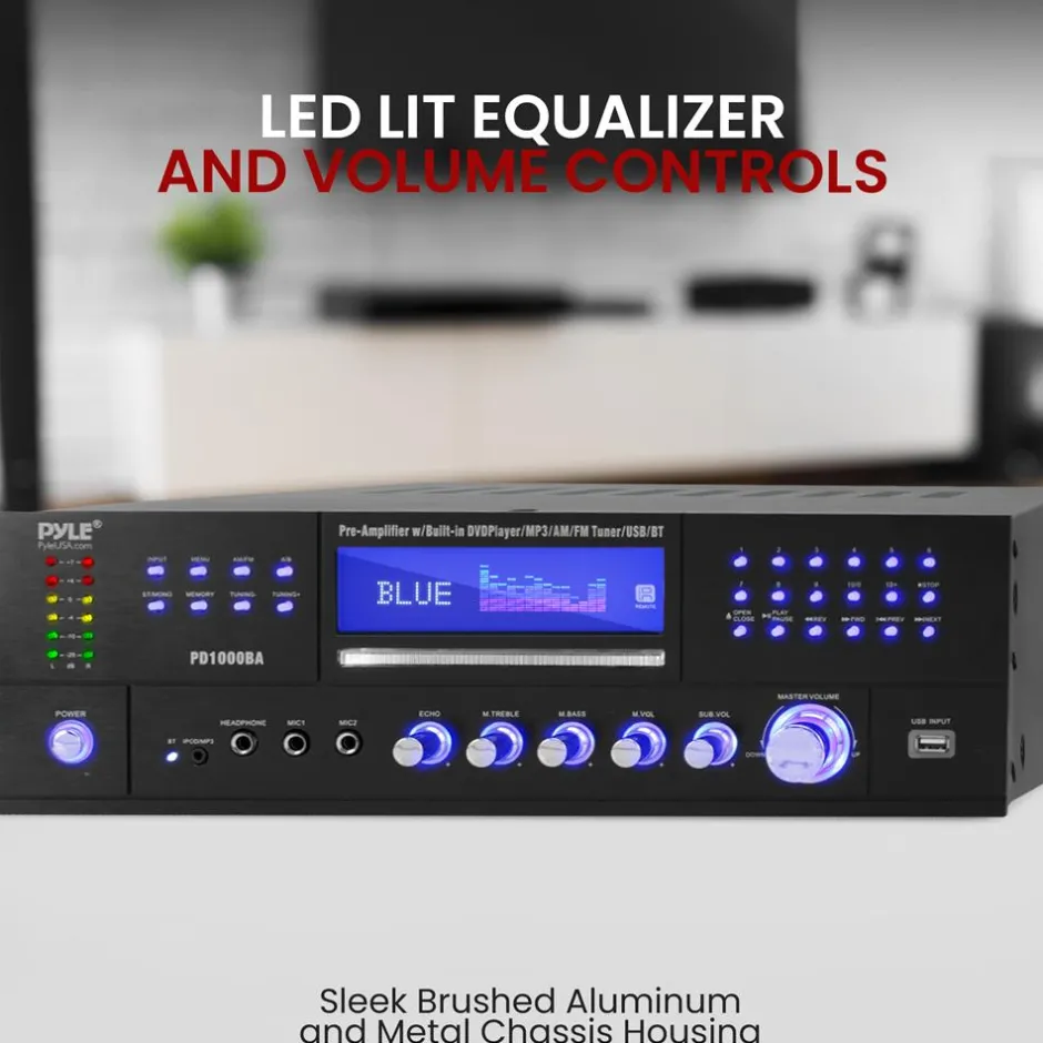 4-Channel Bluetooth Amplifier 1000W - CD/DVD Player, USB, FM Radio<Pyle Outlet