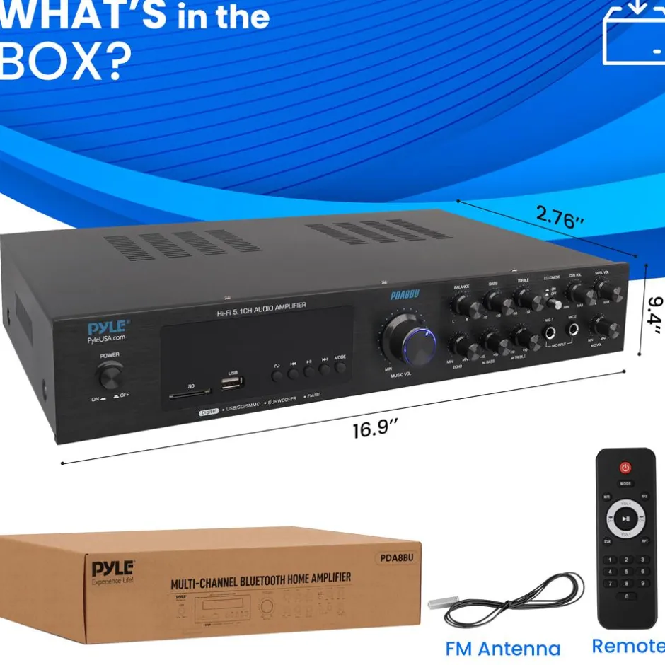 5-Channel Bluetooth Audio Amplifier, Wireless Streaming, VFD Display<Pyle Best