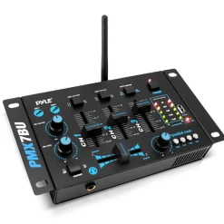 3-Channel Bluetooth DJ Mixer, Wireless Streaming, USB Reader, Blue<Pyle New