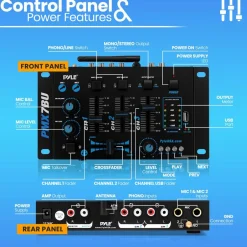 3-Channel Bluetooth DJ Mixer, Wireless Streaming, USB Reader, Blue<Pyle New