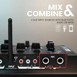 3-Channel Bluetooth DJ Mixer, Wireless Streaming, USB Reader, Blue<Pyle New