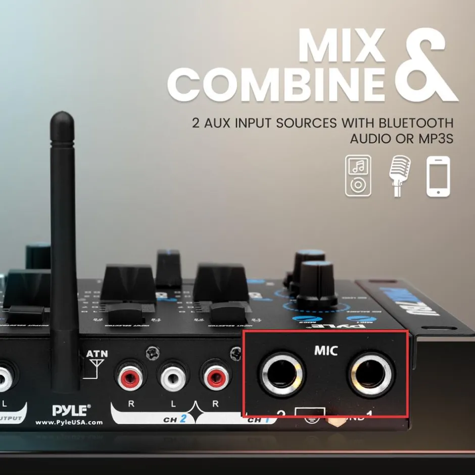 3-Channel Bluetooth DJ Mixer, Wireless Streaming, USB Reader, Blue<Pyle New
