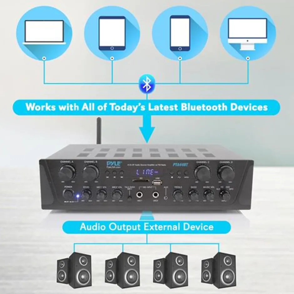 4-Channel Bluetooth Home Audio Amplifier with FM Radio<Pyle Online