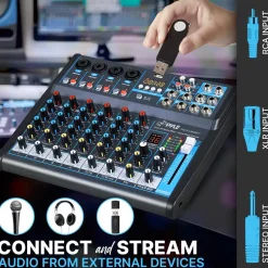 8-Channel Bluetooth Studio Mixer - USB, DSP, Phantom Power, DJ/Studio Use<Pyle Discount