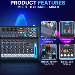 8-Channel Bluetooth Studio Mixer - USB, DSP, Phantom Power, DJ/Studio Use<Pyle Discount